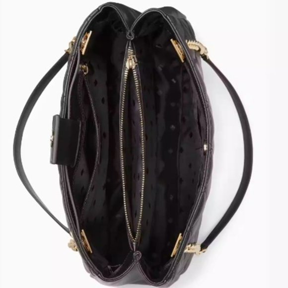 Kate Spade Black Quilted Leather Tote w/Leather and Gold Chain Link Straps - Picture 3 of 4